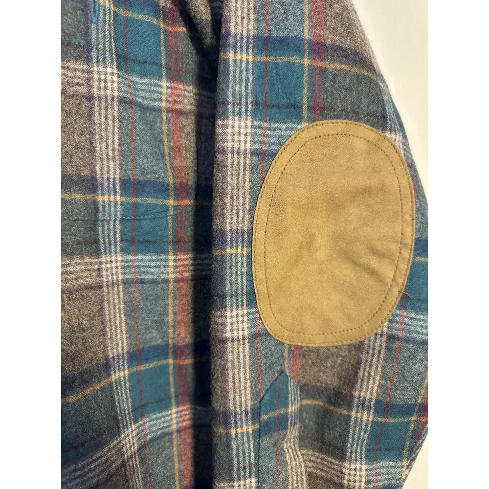 Pendleton Wool Flannel Shirt L Plaid Elbow Patch‎ USA Cabin Workwear